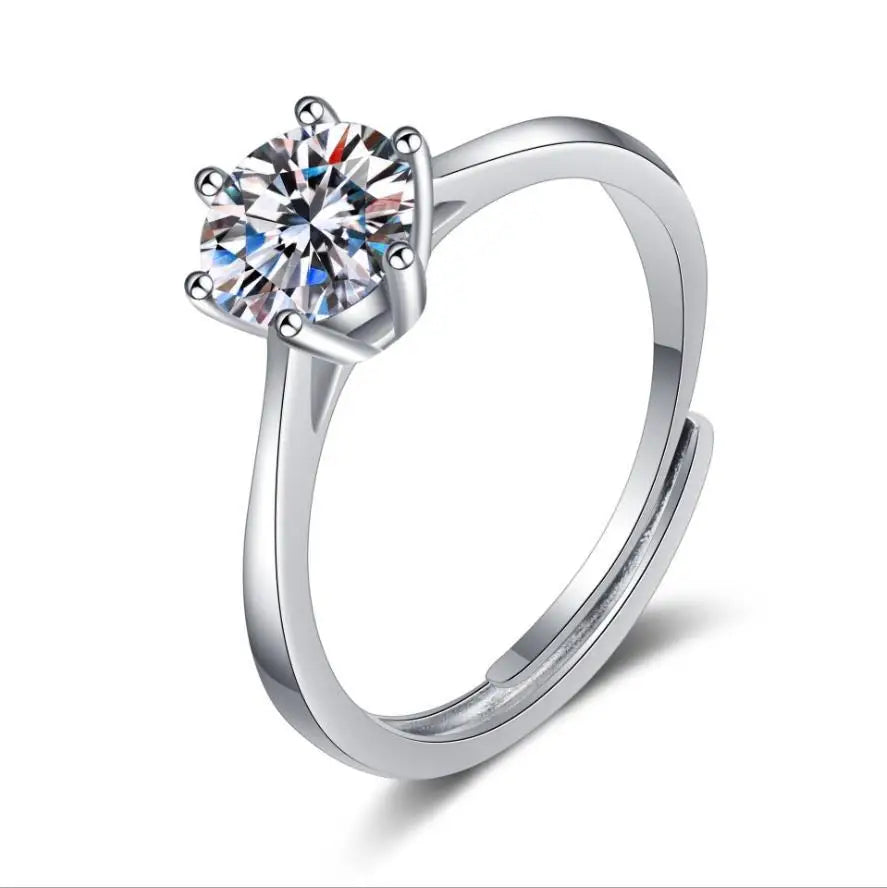 925 Sterling Silver 1 Carat Diamond 6 Prongs Wedding Promise Ring with Mossanite Elegant Moissanite Jewelry