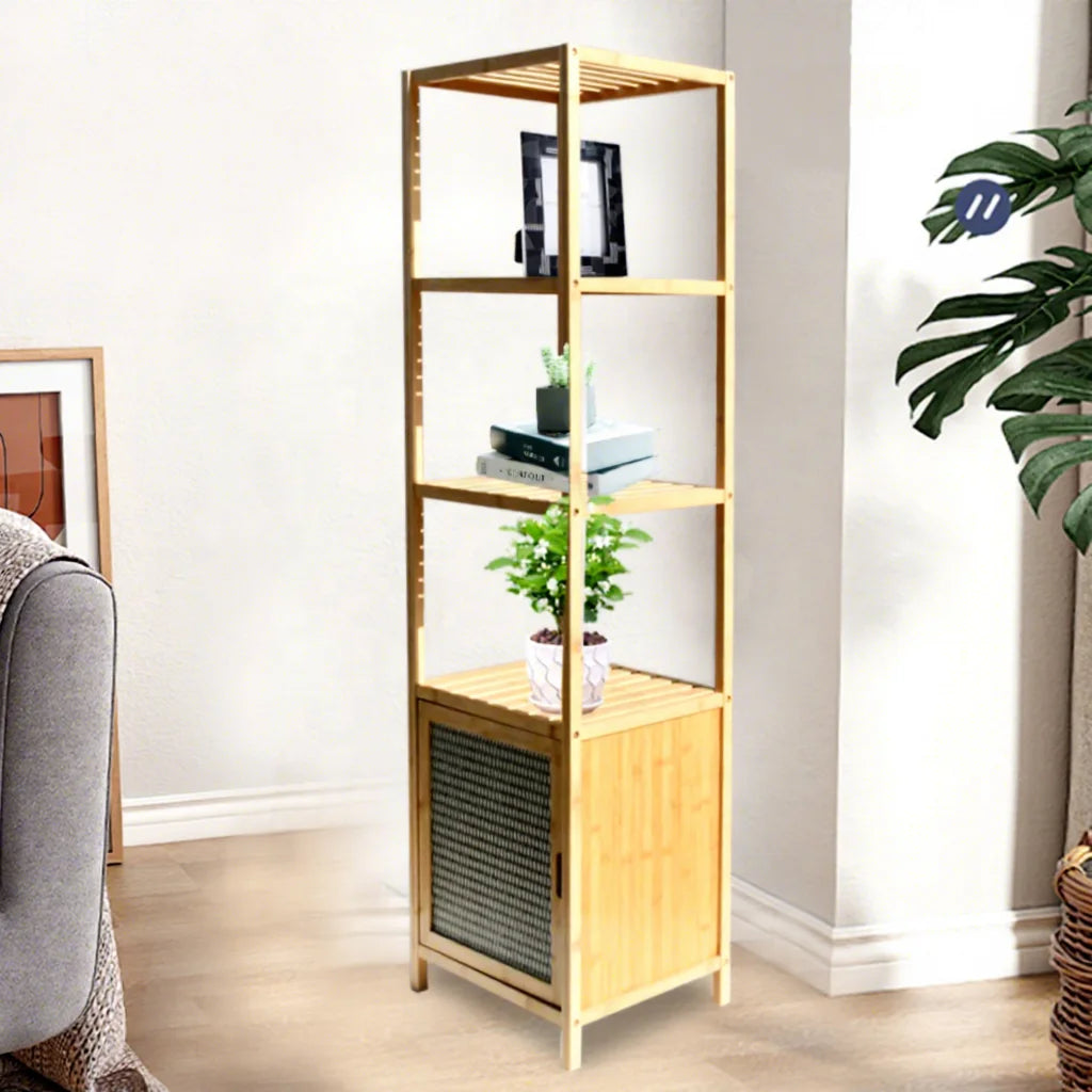 Space-saver Bathroom Nature 4-tier Wooden Accessories Organizer Bookcases Storage Rack Solid Bamboo Bookshelf Floor Style Read