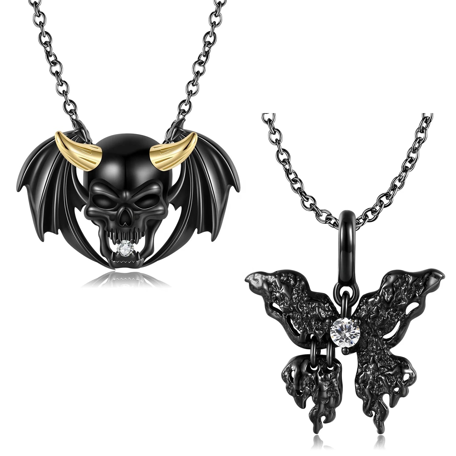 Black Butterfly Pendant Batskull Necklace with Zircon Authentic 925 Sterling Silver for Women Necklace Jewelry Making Wholesale
