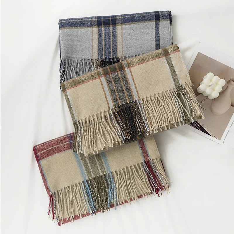 Zifeng OEM Xale Turco New Winter Men's Plaid Fringed Cashmere Shawl