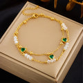 Fashion Creative Double Beaded Green Heart Stainless Steel Anklets for Women Girls