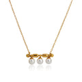 French Three Bead Balance Wood Artificial Pearl Necklace Affordable Luxury Niche Note Pendant 18k Gold-Plated Collarbone Chain