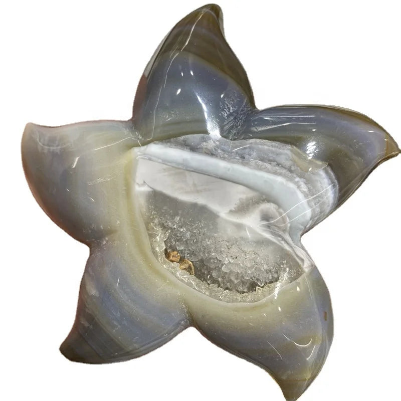 Wholesale natural stones crystal hand carved agate geode starfish for decoration