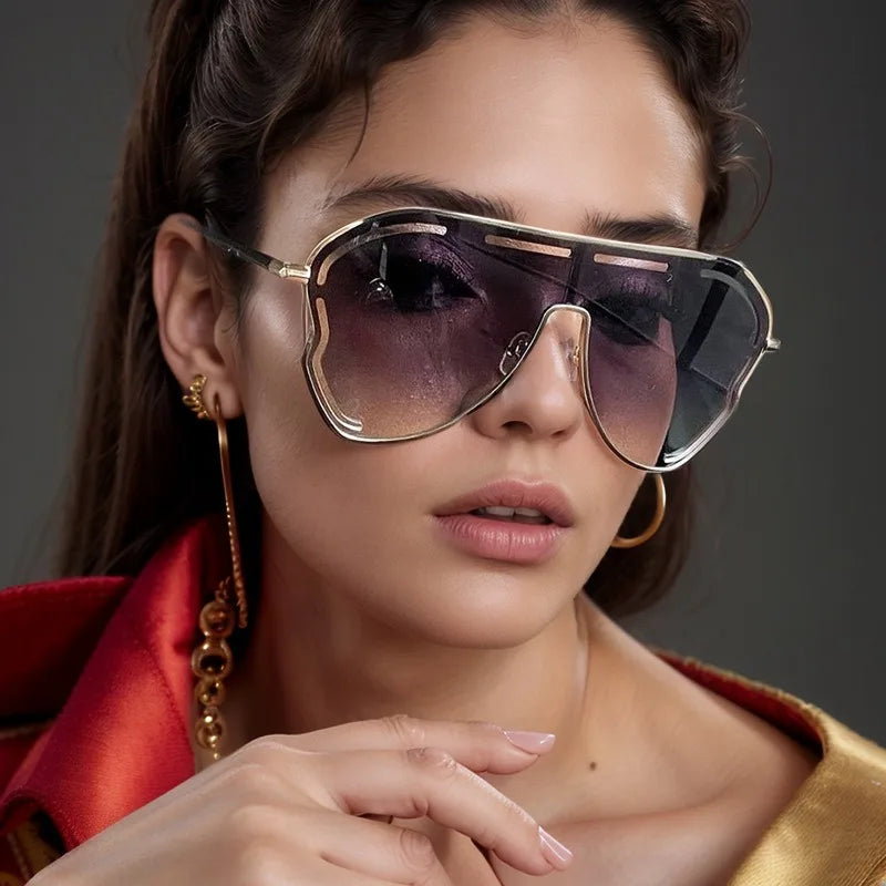 2025 QSKY Personality Metal Old Fashion Oversized Hollow One-piece Sunglasses Women butterfly Frame Shaped Sunglasses