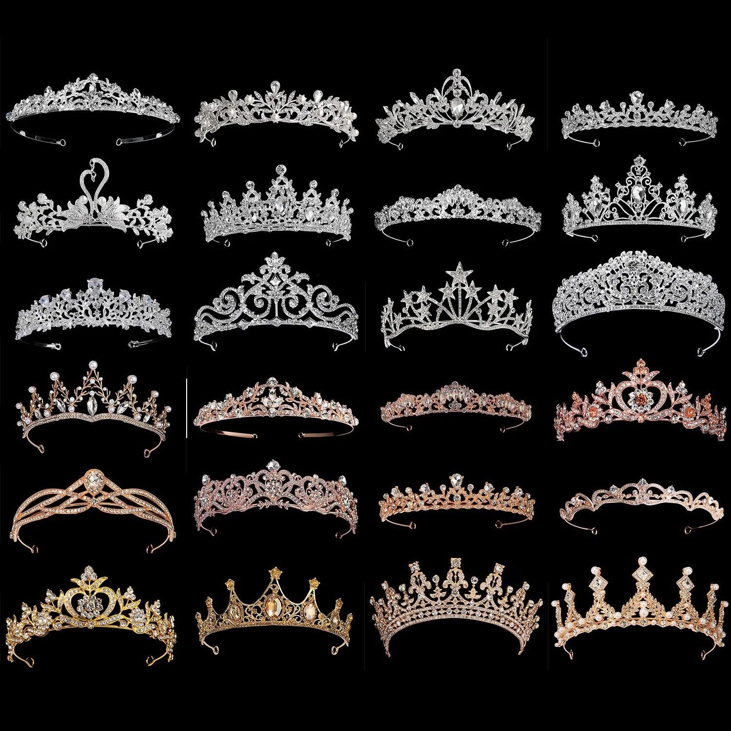 Wholesale Women Pearl Ladies Party Pageant Girl Rhinestone Head Tiara Crown Luxury Silver Princess Light Crown