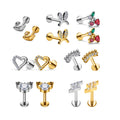 ASTM F136 Titanium Piercing Nose Stud CZ Inlay 16G 18K Gold Plated Punk Style Labret Ear Tragus Helix Cartilage Wedding Body