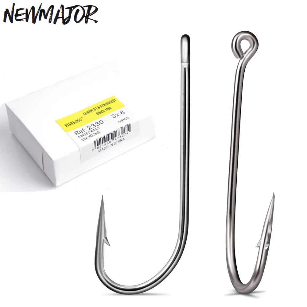 FISHKING 2# to 9# 50pcs/bag 10#-20# 100pcs/bag Single Fishing Hooks Big Eye Fishhooks High Carbon Steel Barbed Hooks