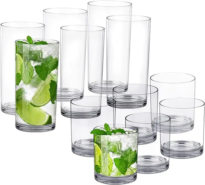 Stackable Plastic Cups Clear Tumblers 12 Ounce 16 Ounce Water Drinking Beverage Cups Reusable Drinking Glasses Set Drinkware