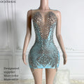 Ocstrade Luxury Light Blue Club Dress With Flower Rhinestone Bodice Applique Party Dresses Women Evening Elegance Light Blue