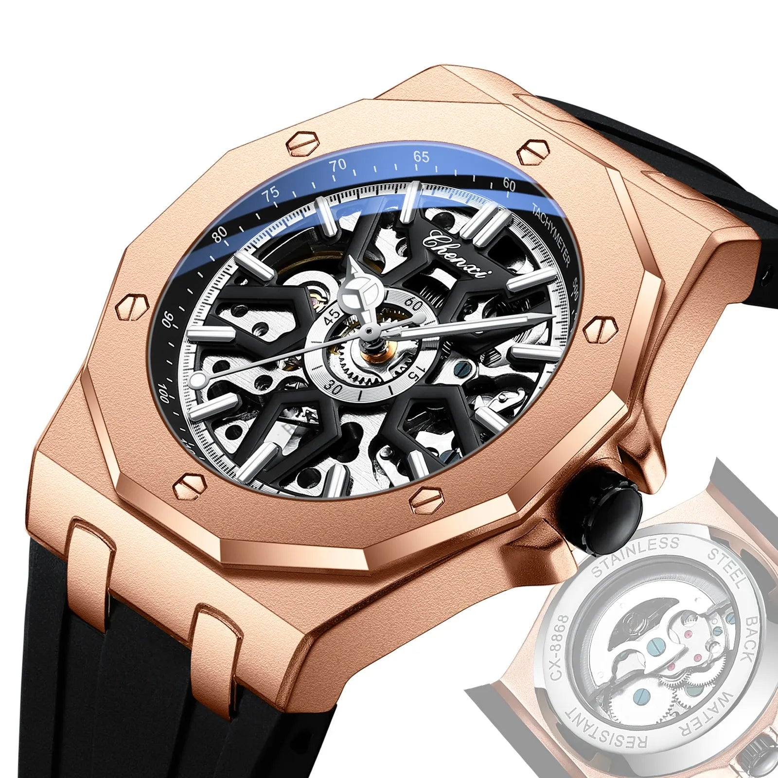 CHENXI 8868 New Hot Selling  Watch for Men Luxury Rose Gold Mechanical Watches Mens Sport Waterproof Luminous Bracelet