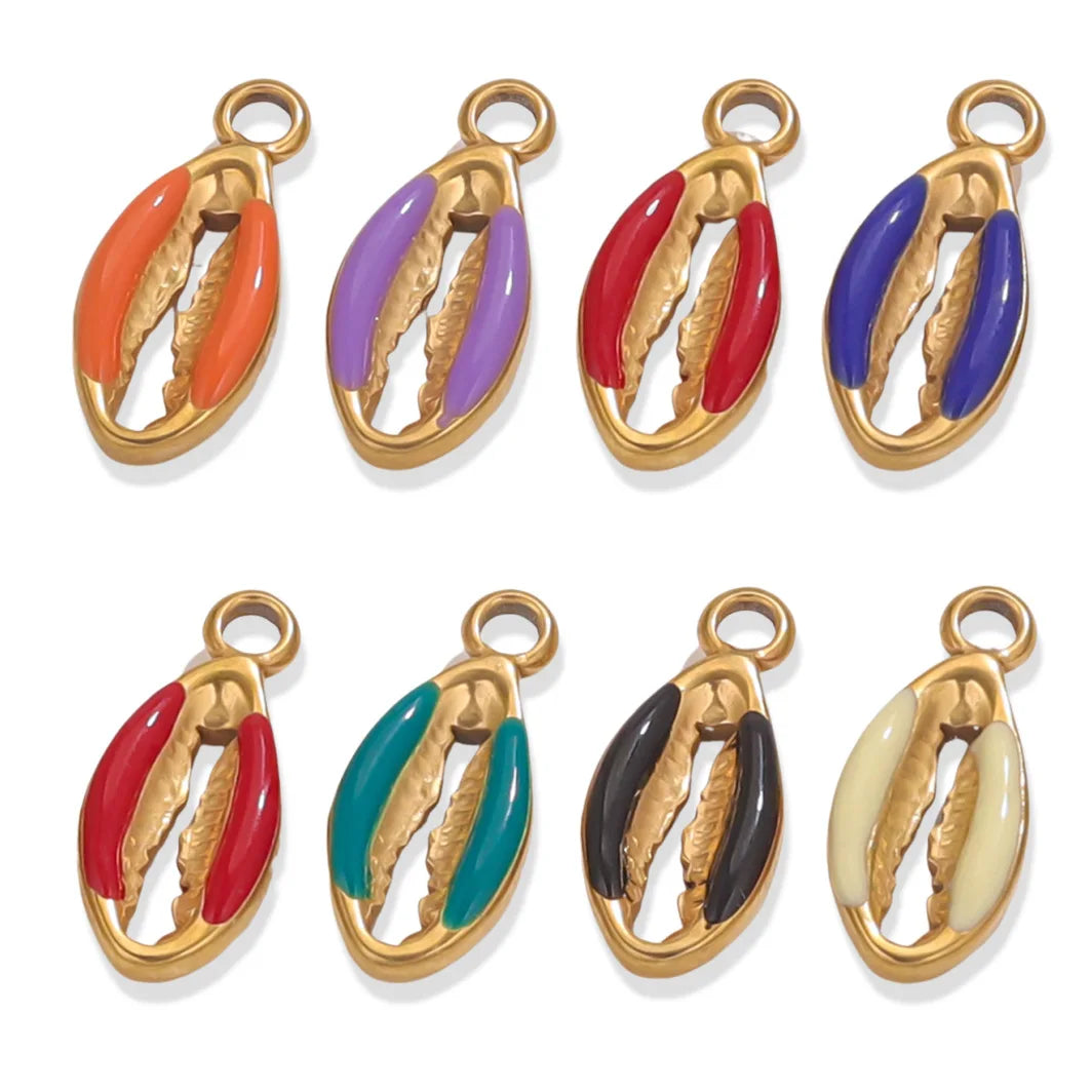 Stainless Steel Multicolour Enamel Cowrie Shell Charms Pendants for DIY Bracelets Necklace Jewelry Making Accessories