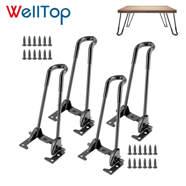 WELLTOP Heavy Duty Iron Folding Hairpin Legs Black for Hospital Kitchen Furniture Modern Design