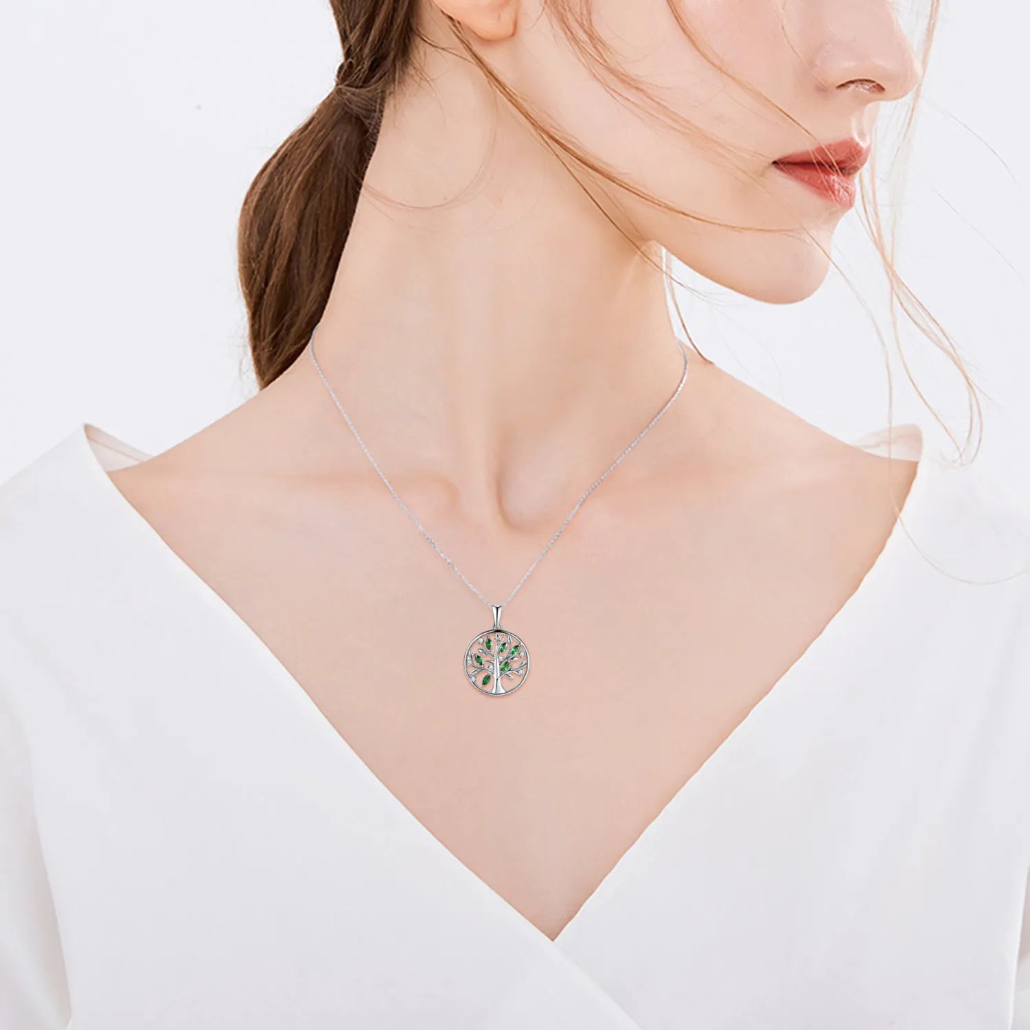 Sterling Silver Rhodium Plated Life Tree Crystal Zircon Pendant Female Factory Wholesale Fashion 5A Cz Silver Link Necklace