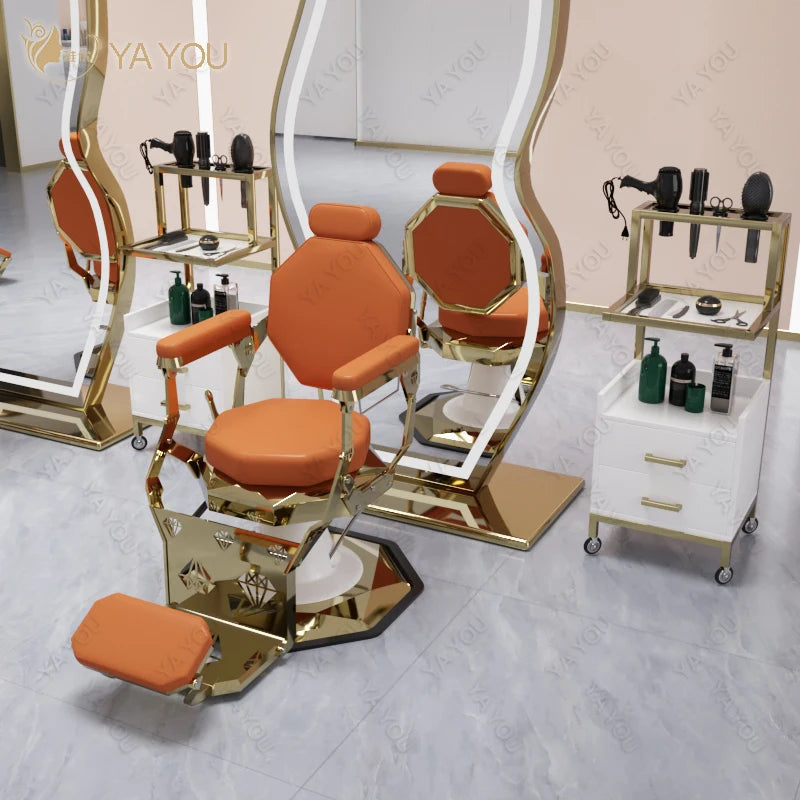 New Stainless Steel Base Inverted Back Barber Chair Big Pump Lift Salon Chair Can Be Customized Color for Barber Shop