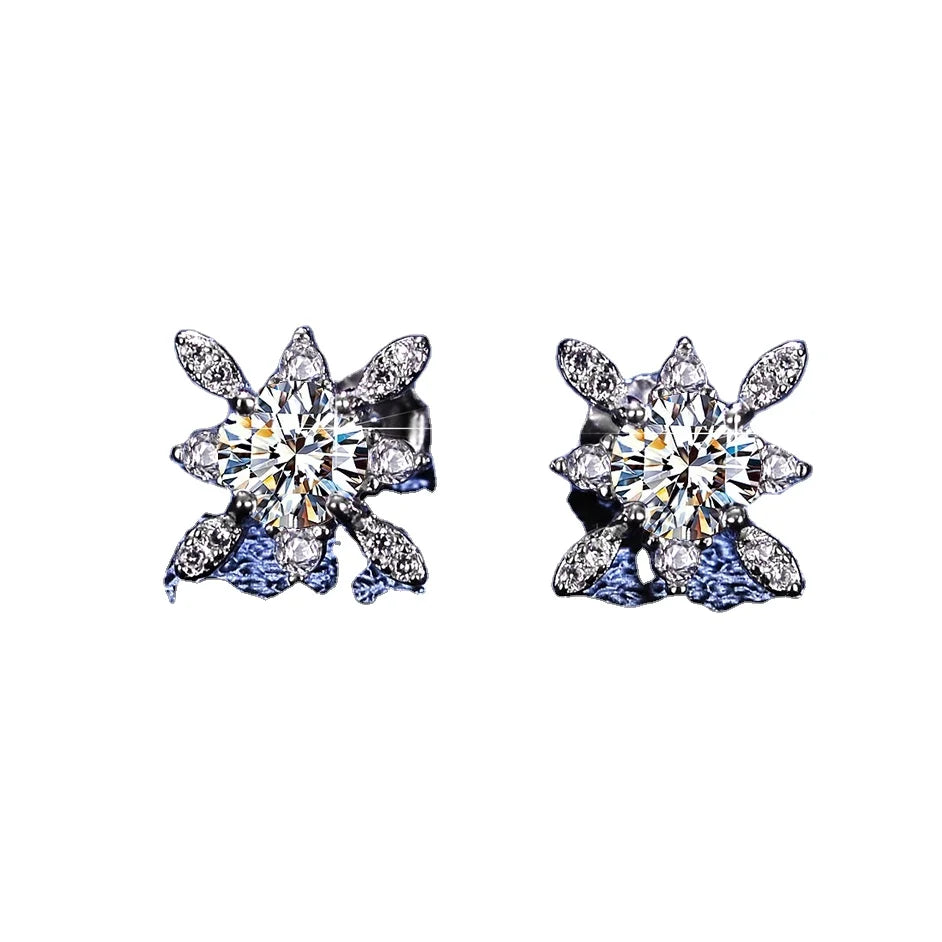 FZ-E-001 Moissanite Earrings Sterling Silver with 18k Gold Plating STUD Earrings Ready to Ship