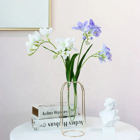 M188 Wholesale Artificial Flowers Real Touch Orchid Blue and White Freesia Latex Wedding and Home Decor Orchid Silk Material
