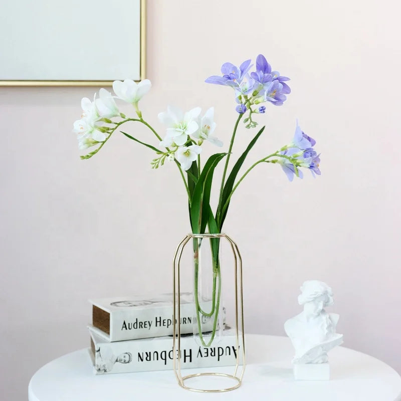 M188 Wholesale Artificial Flowers Real Touch Orchid Blue and White Freesia Latex Wedding and Home Decor Orchid Silk Material