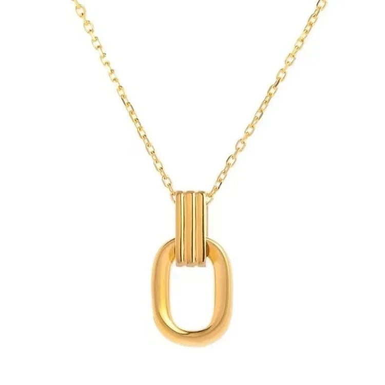 Wholesale Trend Personality Simple Design Dainty Stainless Steel Women Geometric Double Ring Pendant Collar Chain Necklace