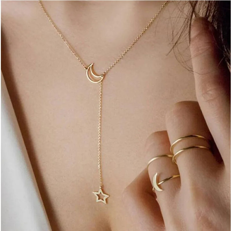 Fashion Moon and Star Necklace Clavicle Chain Short Neck Chain Factory Direct Wholesale
