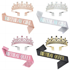 Hot-Sale Birthday Crown Headband With Foil Soft Satin Accessories Crystal Diamond Princess Crown for Girls Party Gifts
