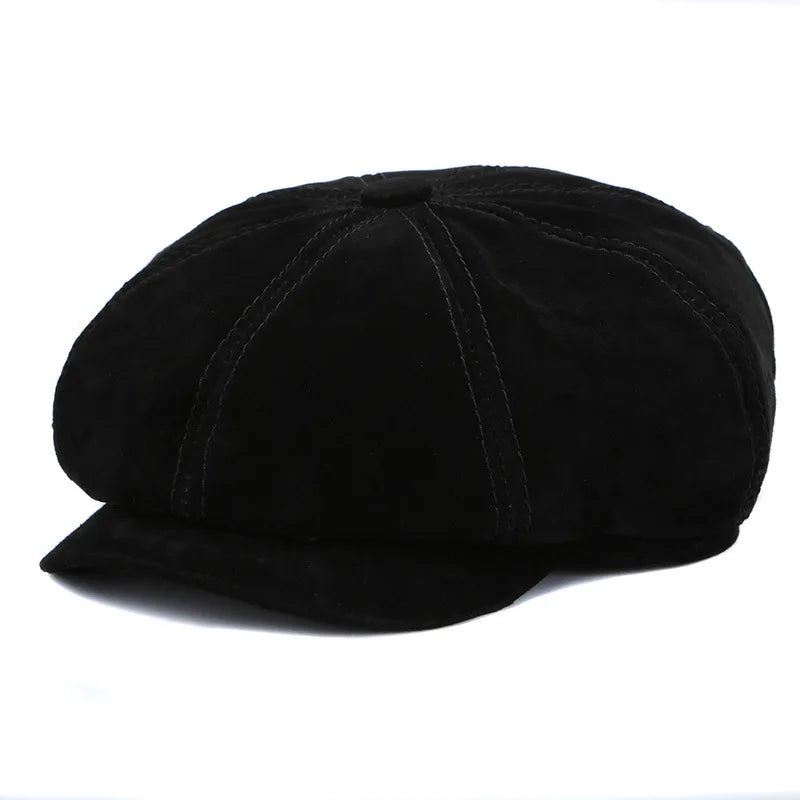 Autumn Winter Leather Newsboy Hats Women Vintage Beret Suede Beret Newsboy Hat for Men