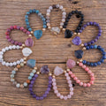 10MM Lover Valentine Holiday Gift Natural Stone Imperial Bracelet Gemstone Elastic Stretch Heart Beads Bracelet