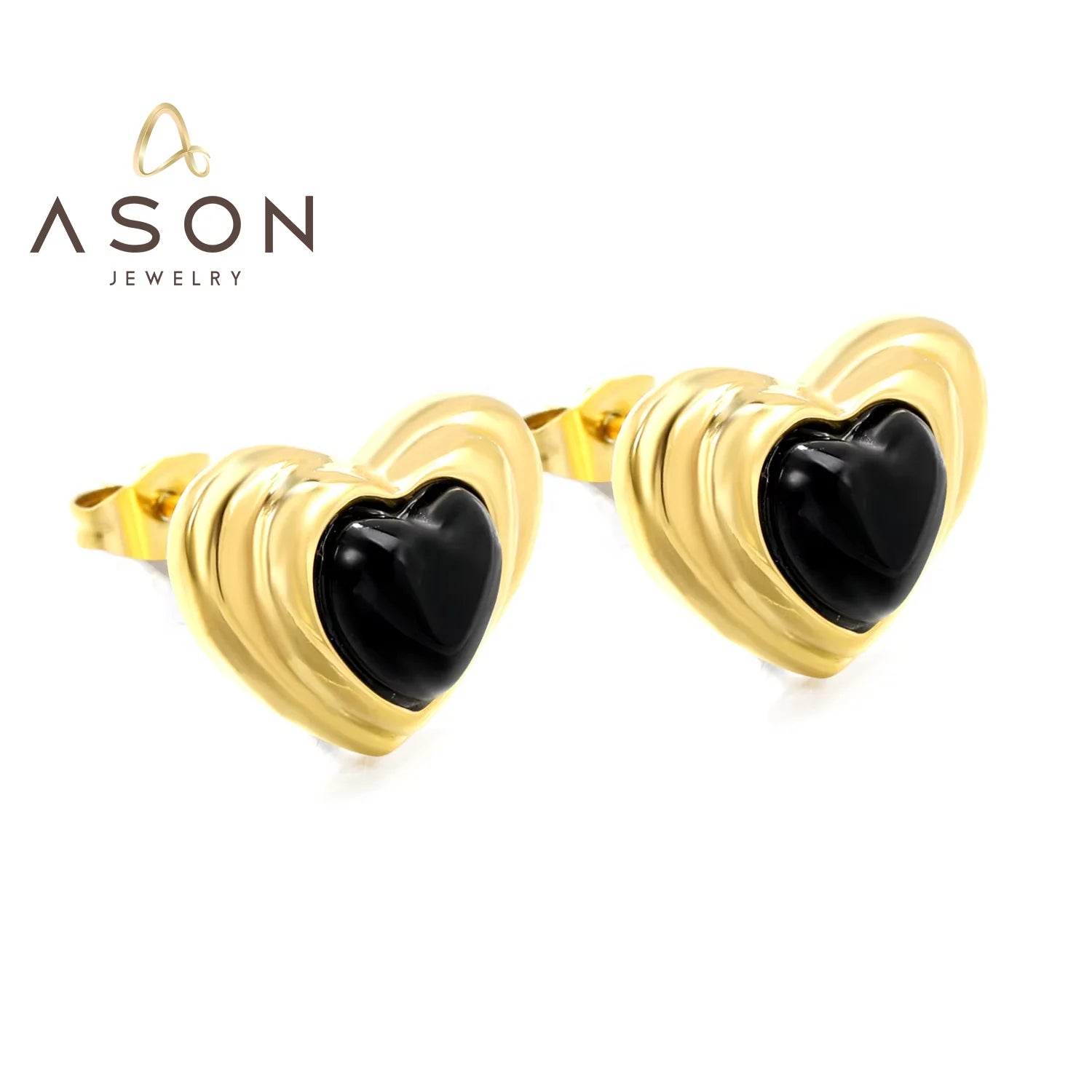Ason  New Arrival Natural Agate Stone 18kGold Plated  Stainless Steel Love Heart Personality Jewelry Earrings for Women