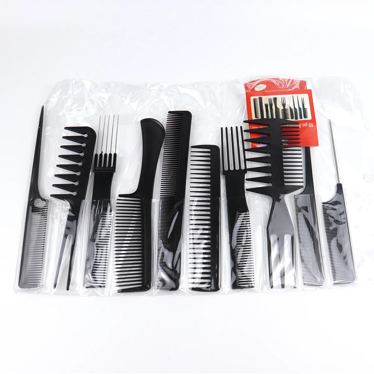 Private Label Hot Sale Salon Beauty Barber Styling Common Black Plastic Hair Cutting Comb 10 Pieces Set