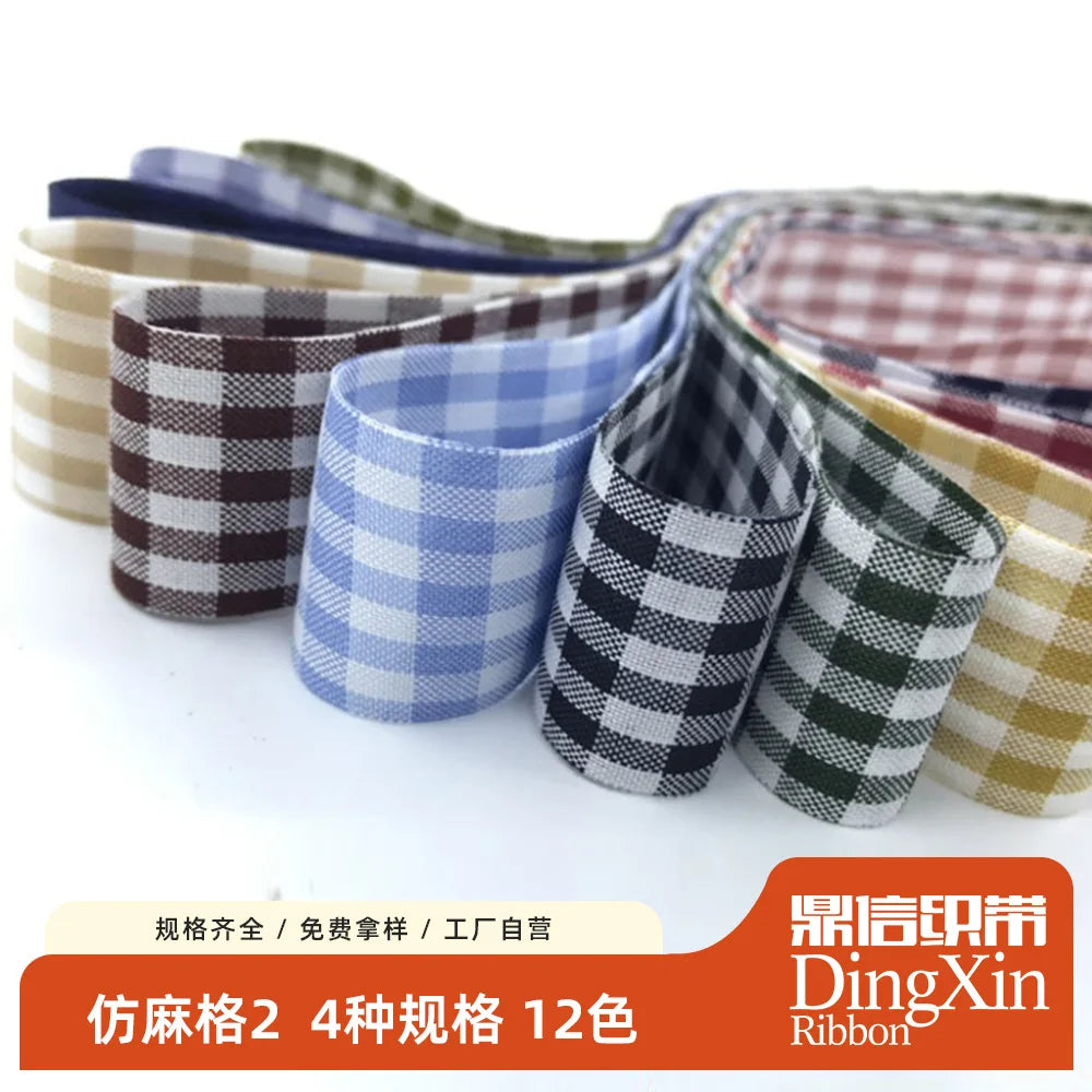 Dingxin 100% Polyester Retro Plaid Ribbon DIY Hair & Clothing Accessories Bow Jewelry & Gift Box Packaging Colorful DIY Options