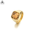 Personality Retro Men's Rings Tiger Eye Stone Inlaid Punk Ring Square 18 K Gold Plated Stainless Steel Ring for Men