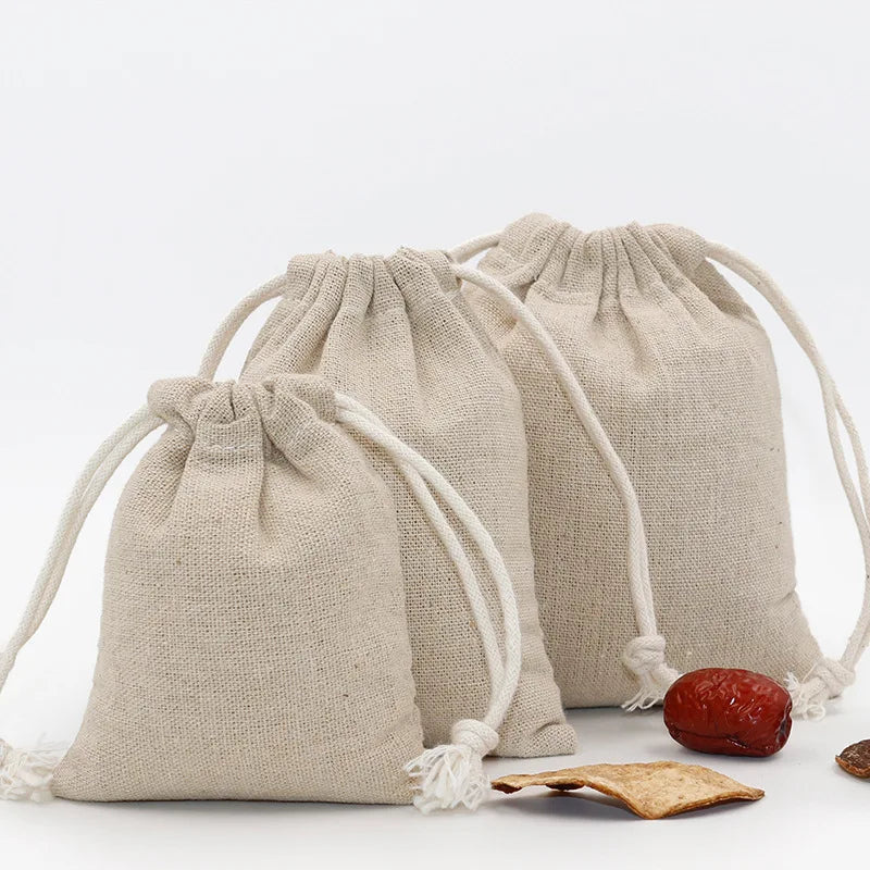 Eco Friendly Double Canvas Cloth Cotton Pouch Gift Sachet Dust Bag Reusable Tea Bag Muslin Drawstring Bags Bulk