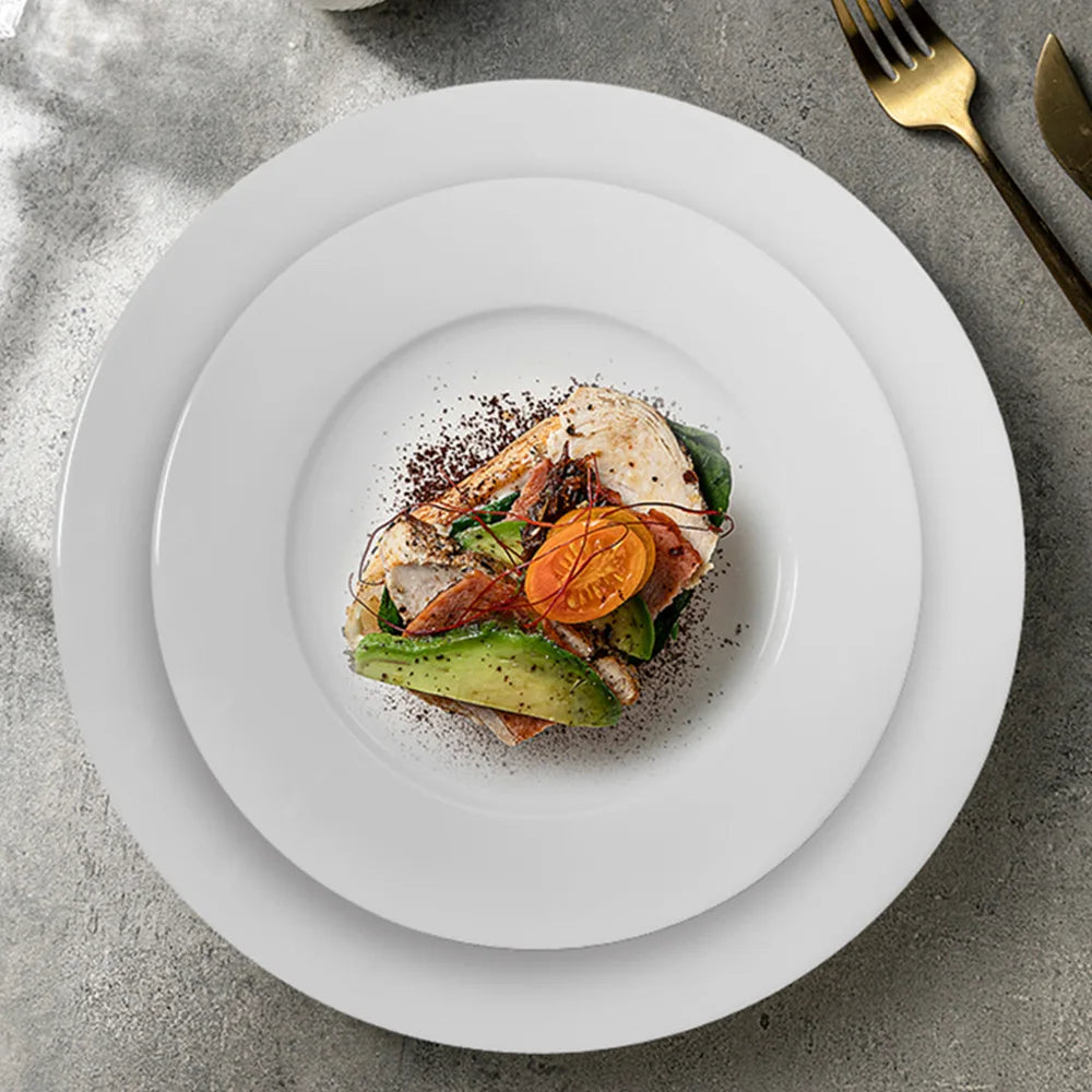 Bone China Flat Plate White Porcelain Ceramic Dish for Pasta Steak Tableware Wholesale