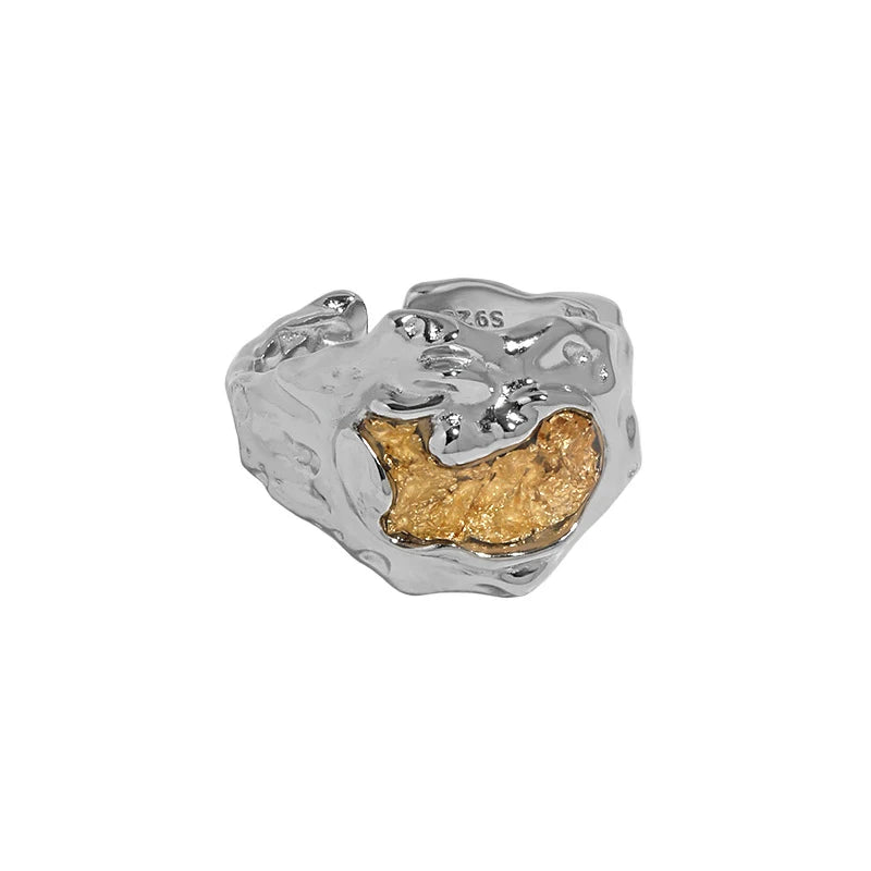 WuQie European and American Jewelry New Fashion Irregular Surface Gold Foil Big Open Ring