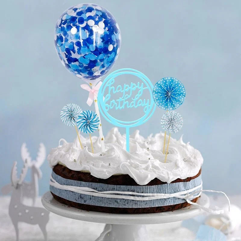 Happy Birthday Cake Decoration Paper Flower Fan Ballon Creative Cake Topper
