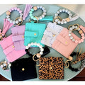 Silicone Bead Wristlet Coin Purse Keychain Leopard Beads Bracelet Tassel Wallet Leather Car Bangle Key Ring Credit Card Keychain