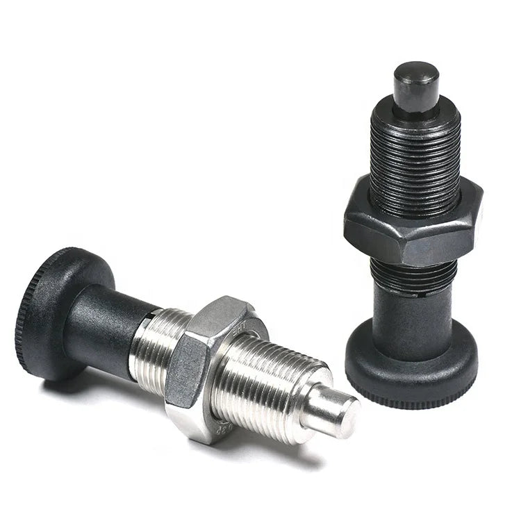 Self Locking Spring Loaded Reset Back Stainless Steel Black Pull Knob Indexing Screw Plunger