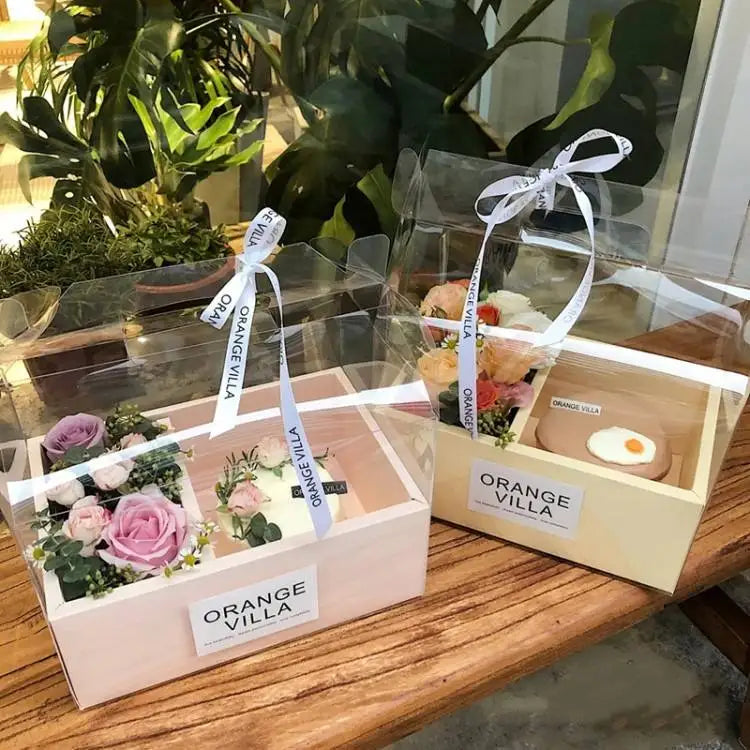 Luxury White Clear Tall Transparent Flower Cake Box Pvc Wedding Valentine's Day Mother's Day Birthday Party Gift Box With Handle