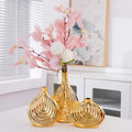 European Style Simple Gold Ceramic Vase Cross-Border Desktop Flower Holder with Striped Design Modern Home Decor with Matt Glaze