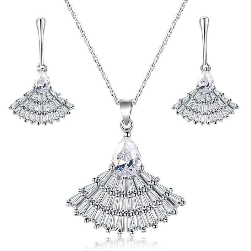 925 Sterling Silver Gold Plated Zircon Necklace and Earring Set for Wedding Party Engagement Gift