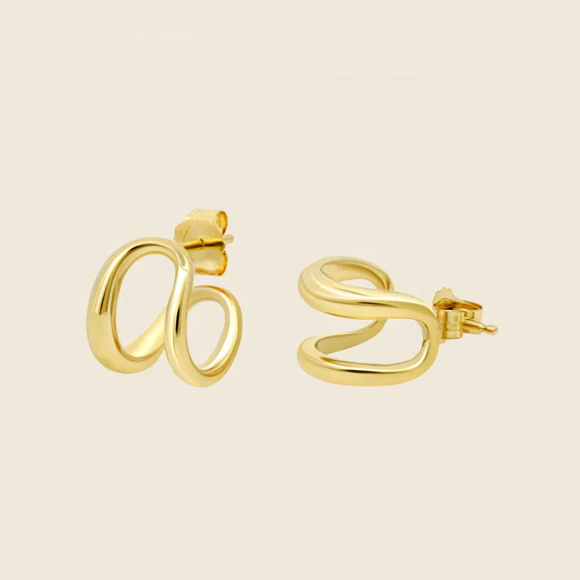 LOZRUNVE Sterling Silver 925 Hawaiian Jewelry Designer Smooth Minimalist Double Gold Hoop Earring