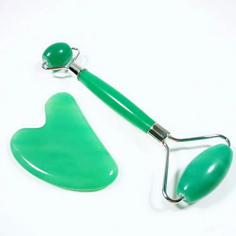 HY Gems 100% Pink Crystal Stone Guarantee Custom LOGO Facial Massager Natural Jade Roller Gua Sha Set Green Aventurine Roller