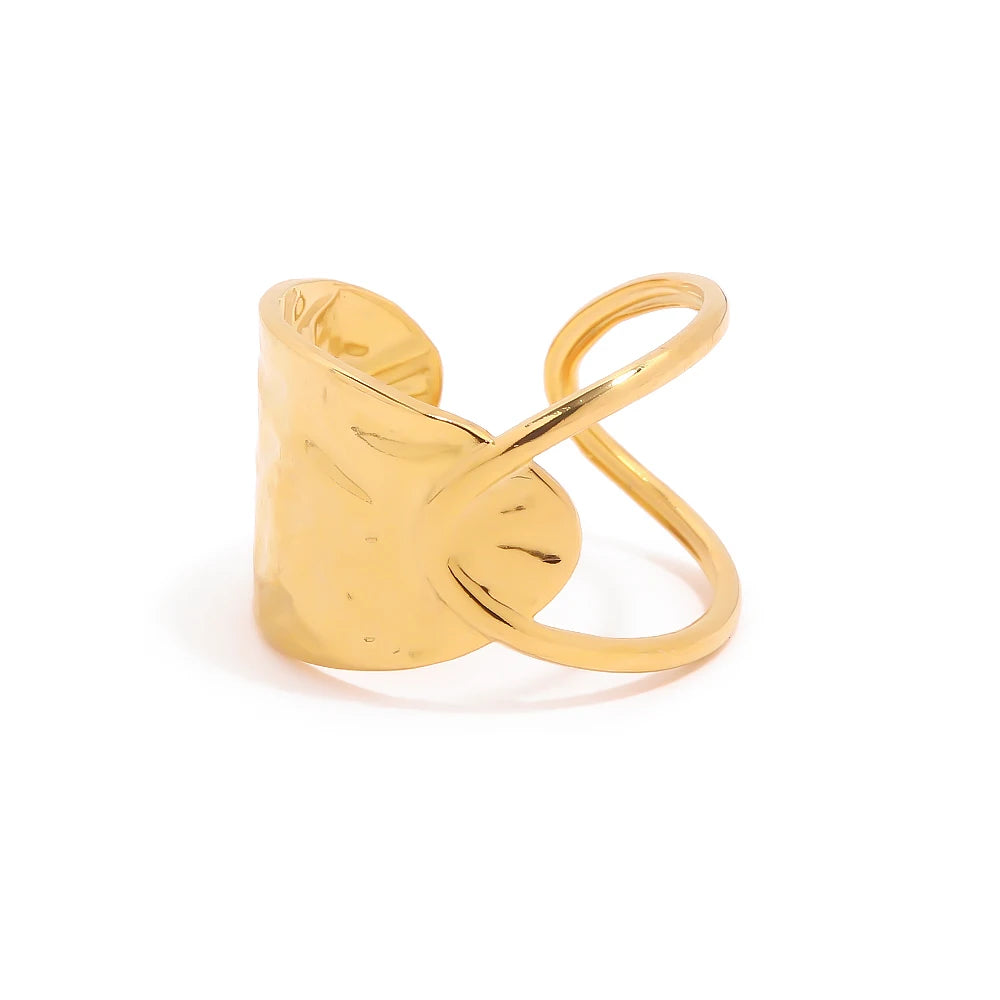New Trend 18K Gold and Silver Plated Wide Ring Gift Stainless Steel Simple Wavy Open Ring for Women