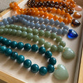 European American Natural Stone Heart Pendant Stone Beads Necklace with Beads Chain Unisex Cross-Border Wholesale