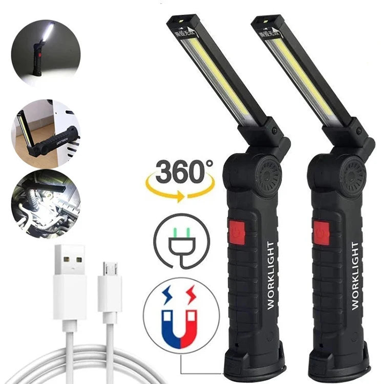 Magnetic 360 Degree Rotate LED COB Work Light USB Rechargeable 5 Modes Torch Lamp Hanging Hook Flashlight Car Inspection Light