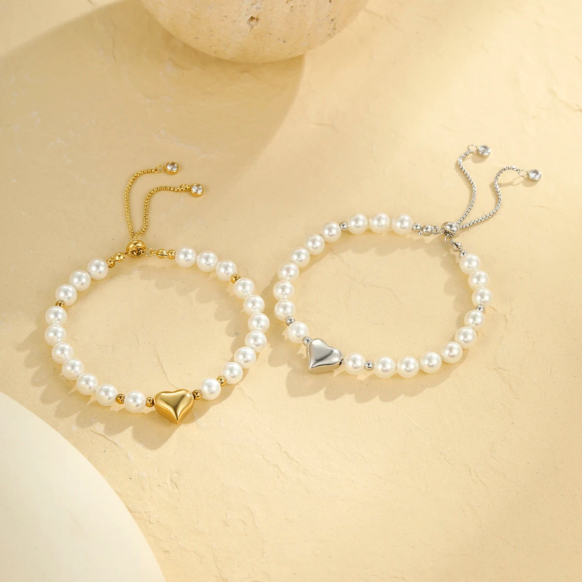 Waterproof Stainless Steel Heart Charm Shell Pearl Beaded Bracelets for Women Fine Jewelry Tennis Adjustable Bracelet