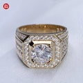 GIGAJEWE 3.0CT Round Cut Moissanite White D Color Color 9K/14K/18K Yellow Gold Man Band Ring