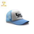 OEM ODM Blue Mesh Trucker Hat with Custom Embroidered Logo Factory Wholesale Two Tones Foam Oxford Fabric Dot Pattern
