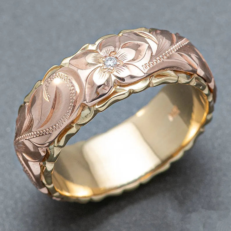 CAOSHI National Style Jewelry Retro Leaf Flower Carving Design Dainty New Lady Lucky Flower Carved Rose Gold Rings Women