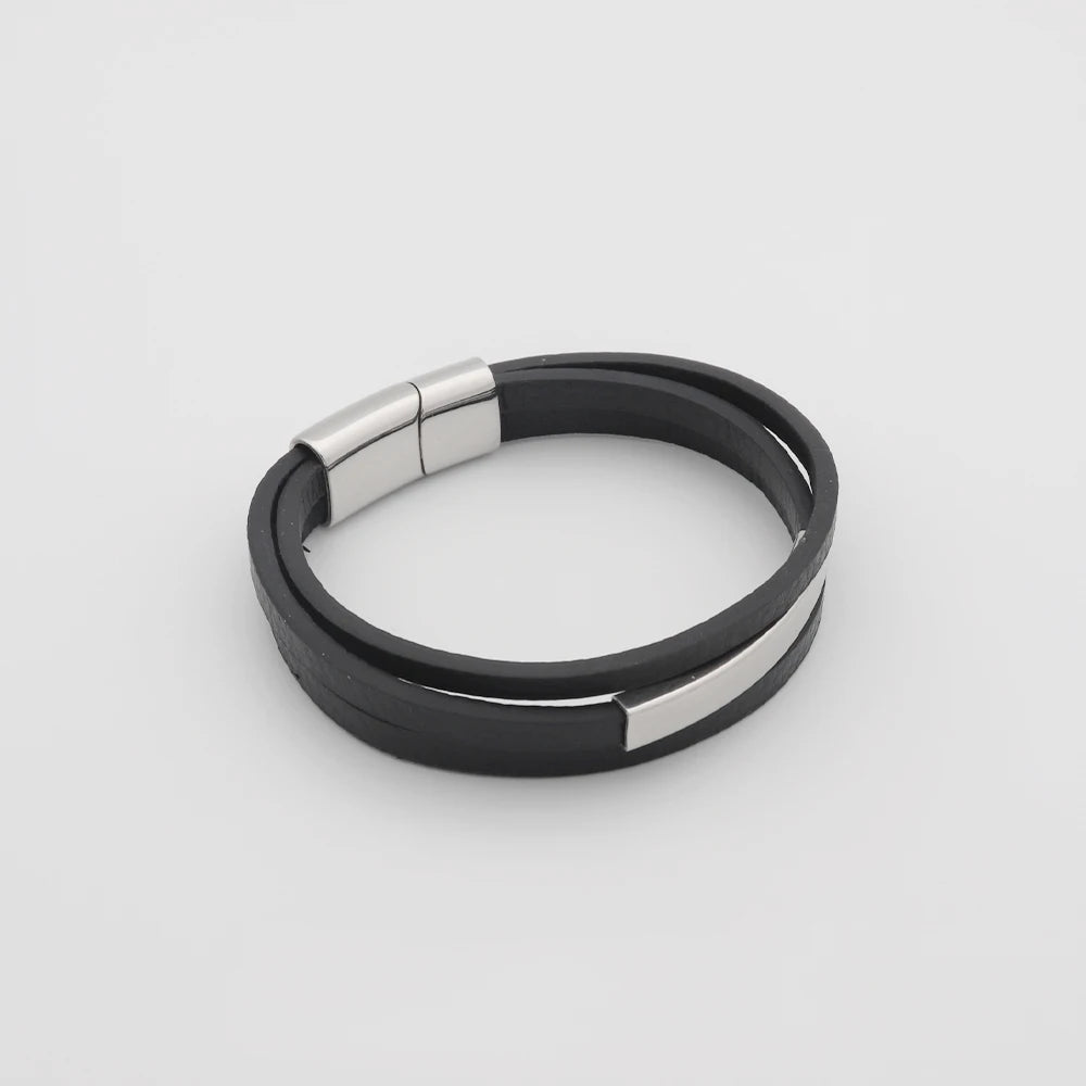 Chris April in Stock Fashion Jewellery 316L Stainless Steel PVD Gold Plated Cow Leather Magnet Clasp Bracelet