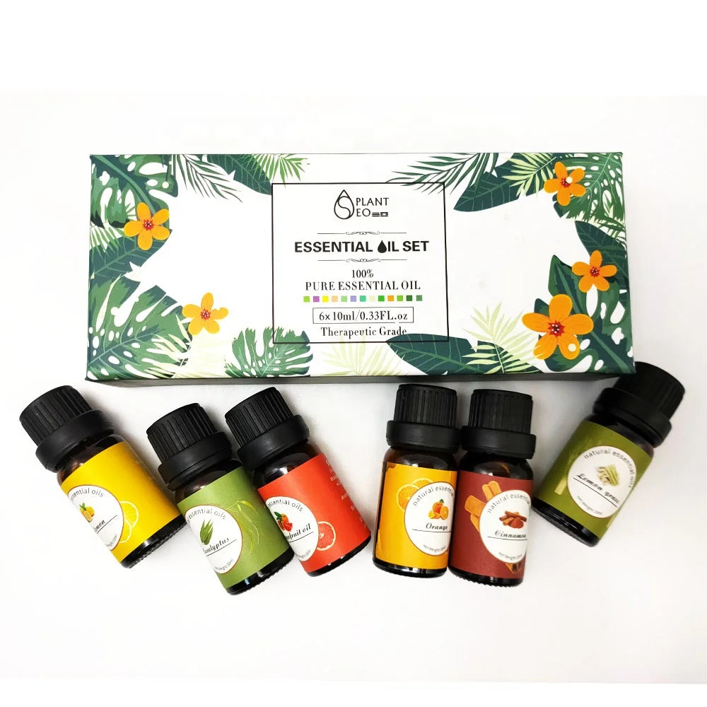 Factory Supply 100% Pure Natural Essential Oil Set 6x10ml With Free Diffuser in Retail